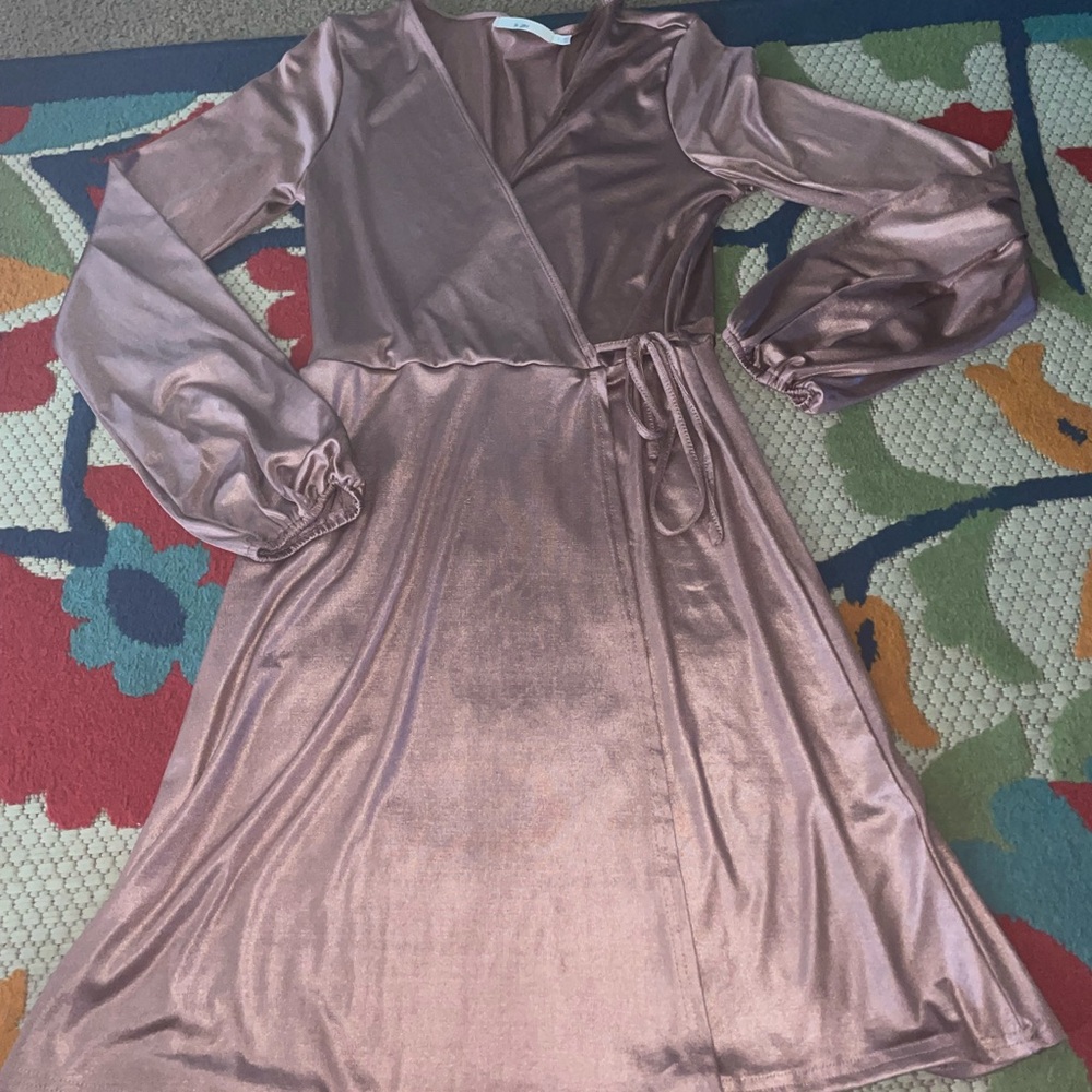 Metallic Wrap Dress S NWOT